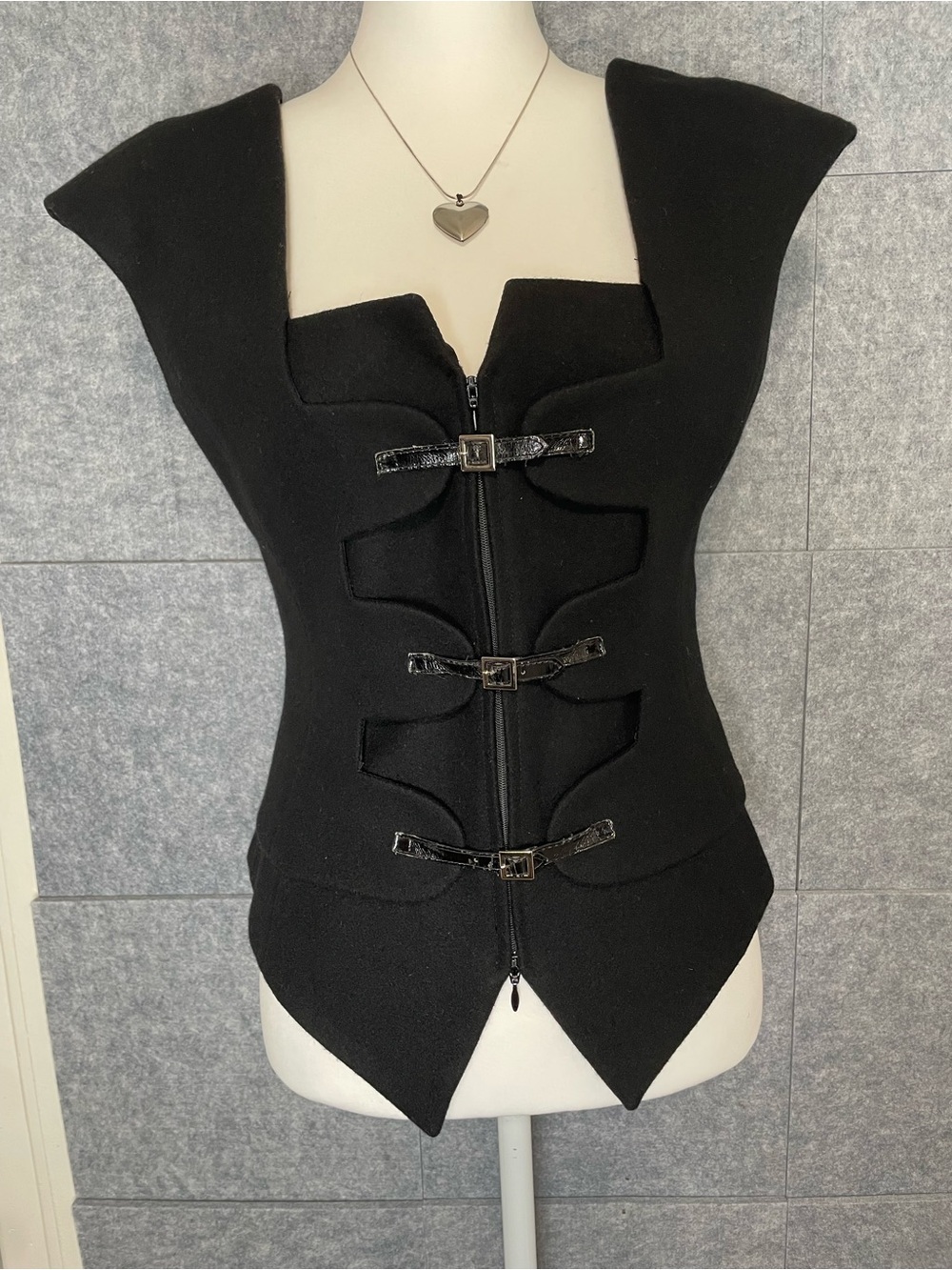 Anne Fontaine Alexa Blouse Sculpted Corset Sz 38 Black wool